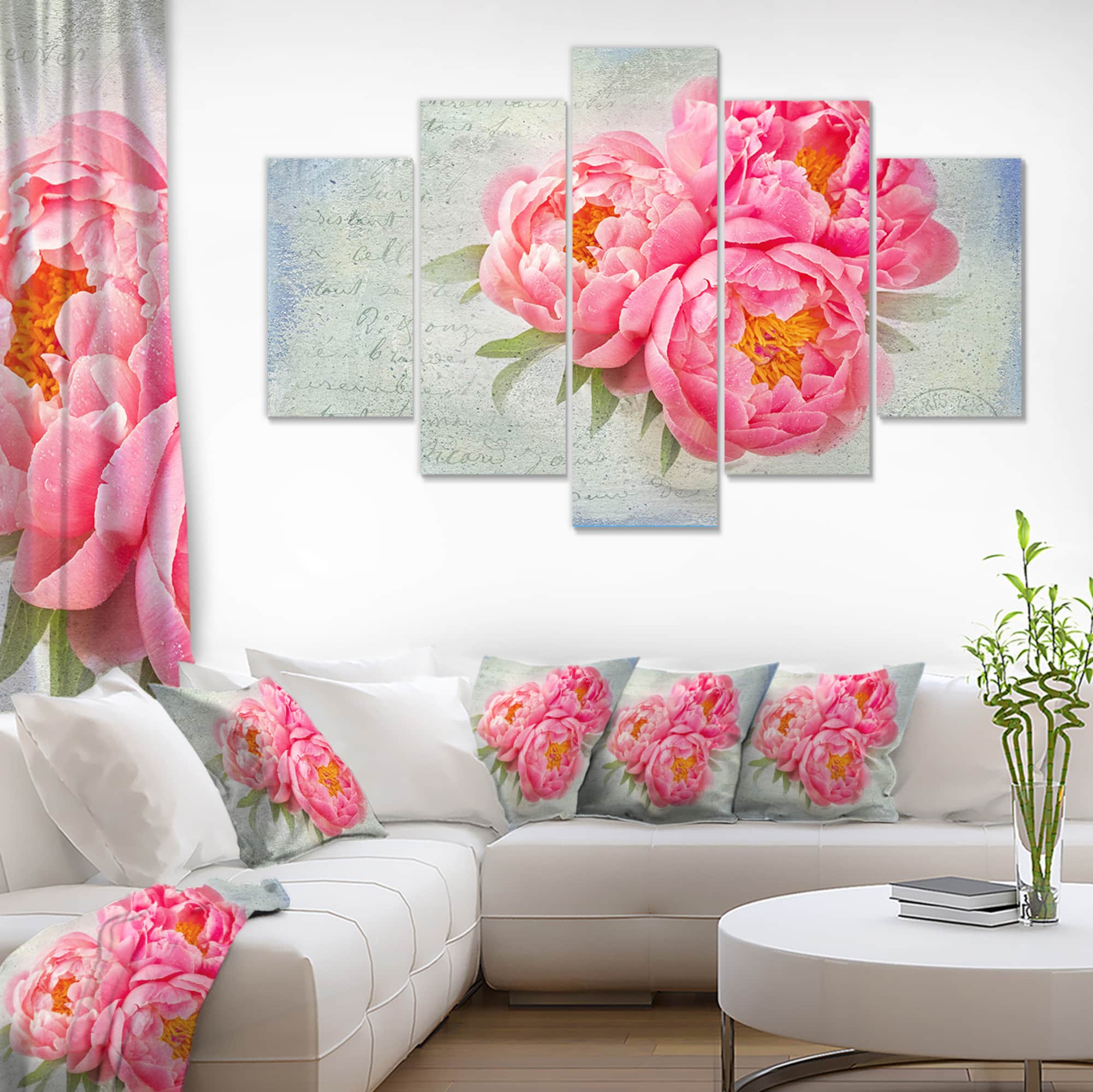 Designart - Pink Peony Flowers in White Vase - Large Floral Canvas Art Print
